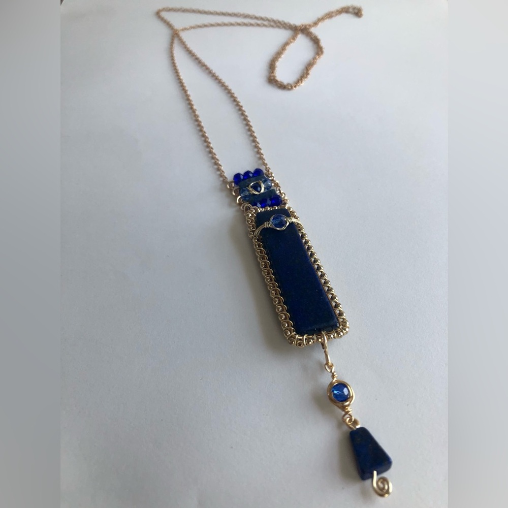 Rectangular Lapis Pendant Necklace - image 1